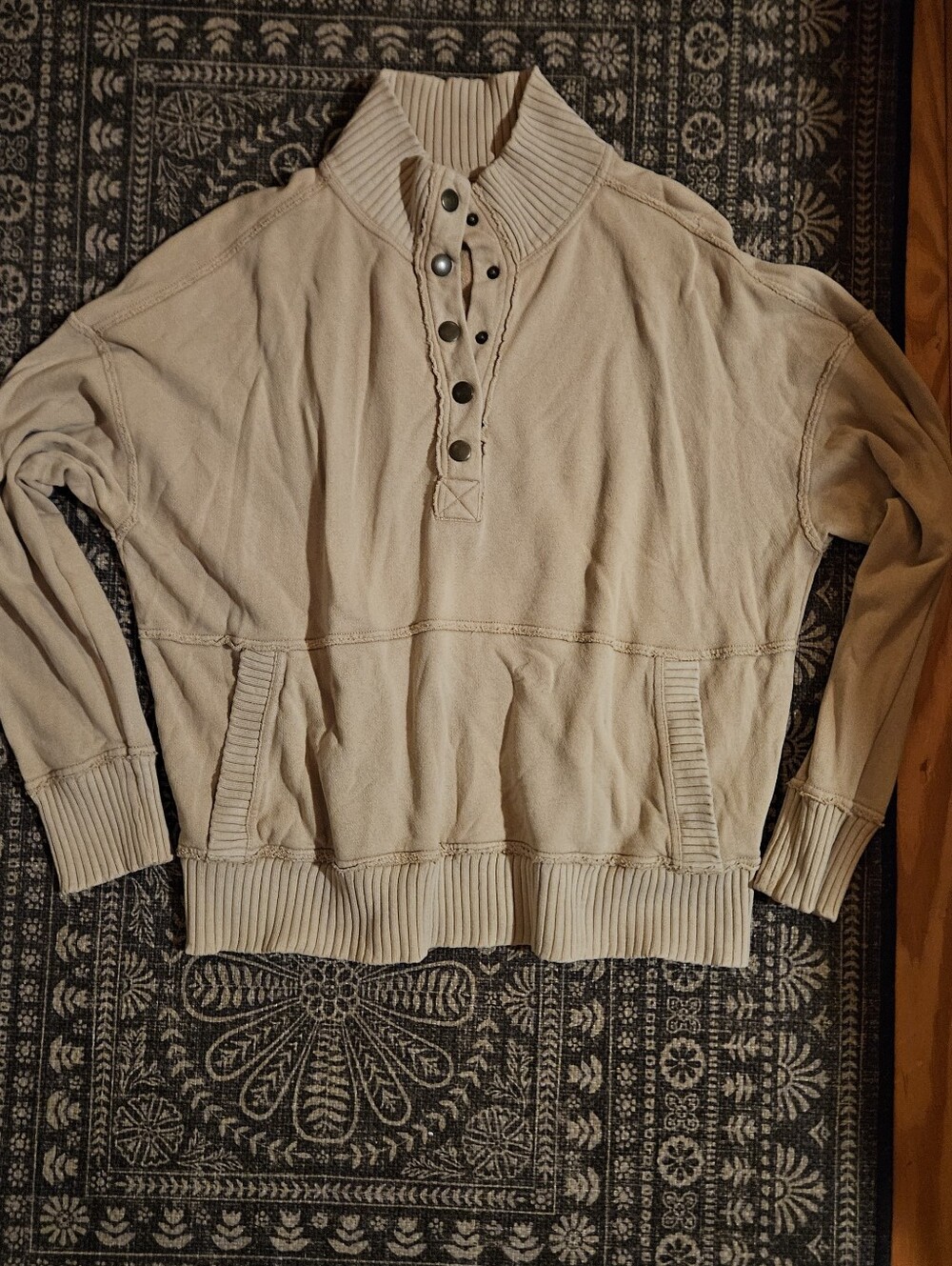 Aerie Cream Button Henley Pullover Sweatshirt